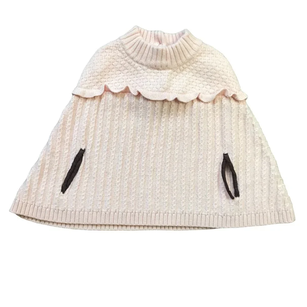 Janie and Jack Poncho Cape Sweater Girls Size 3 Ribbed‎ Cable Knit Pink Cotton